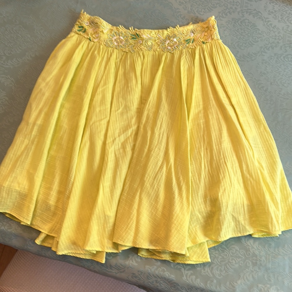 Anthropologie Floreat yellow stellina flower skirt (H)